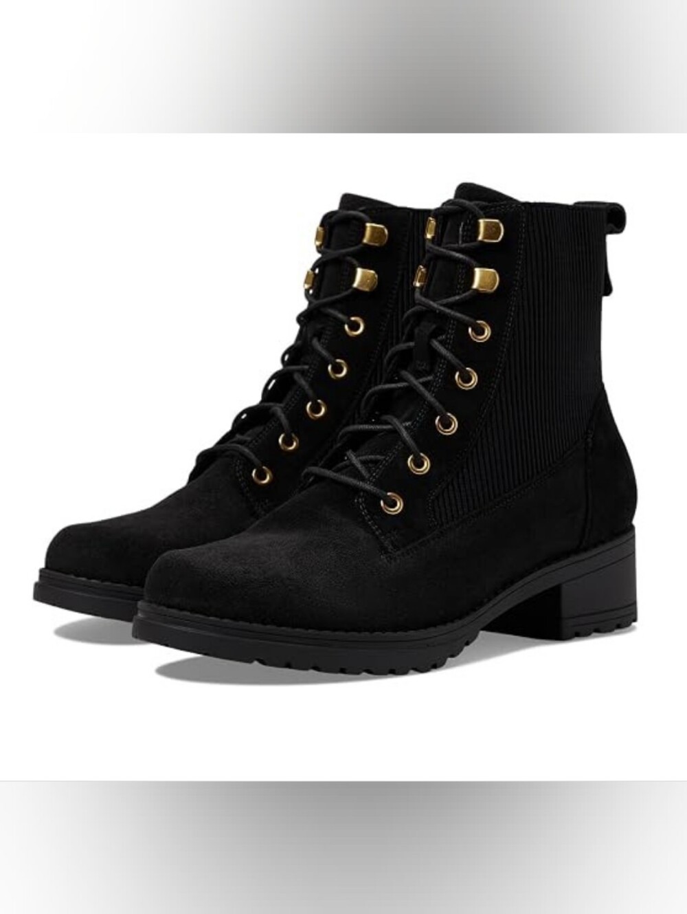 NIB Cole Haan Camea Block Heel Combat Boot II Black Suede Waterproof Size 9